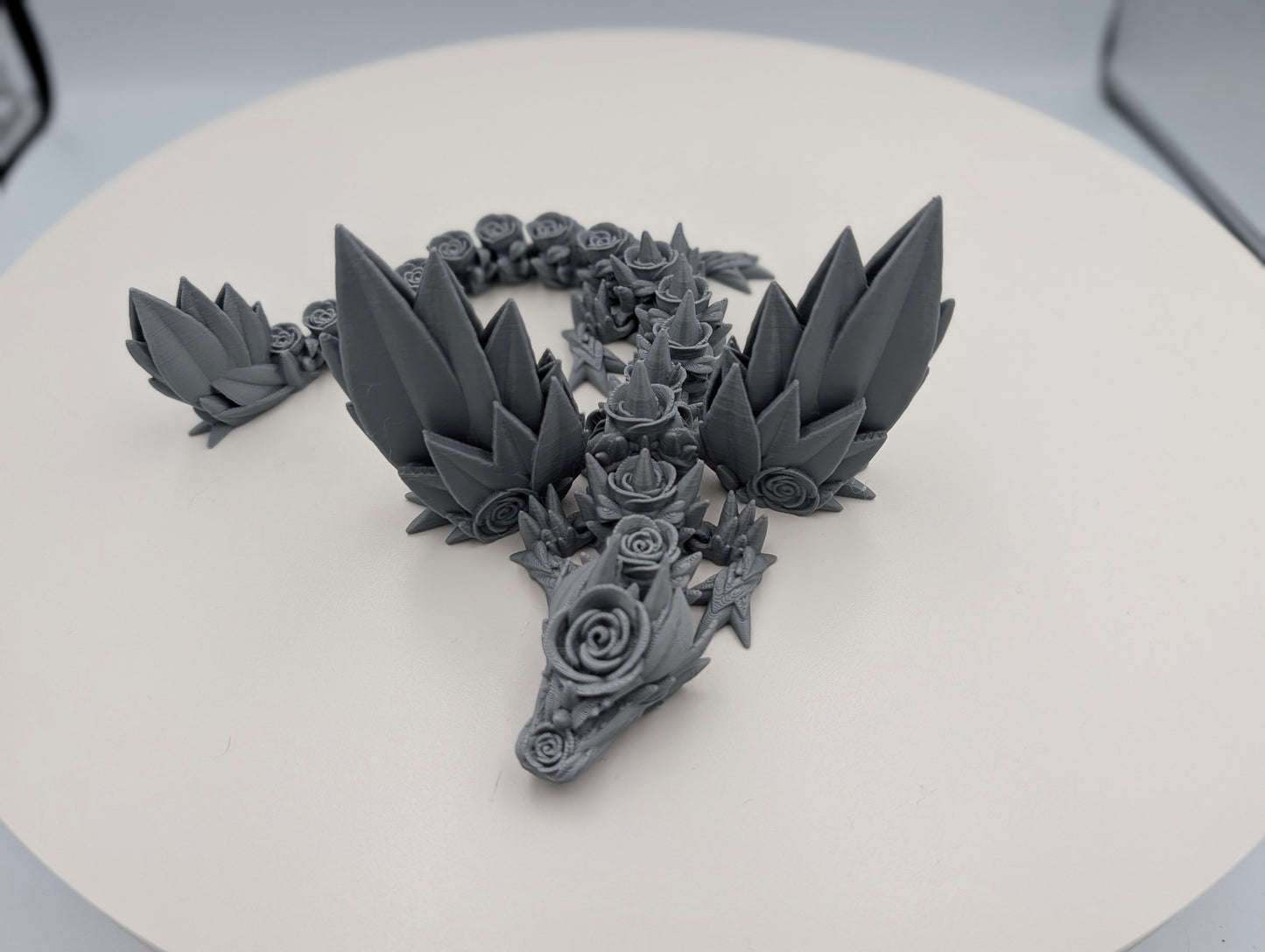 Articulated Gray Winged Rose Dragon Medium Size